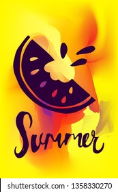 Vector Illustration of Summer Poster with Watermelon Icon on Abstract Digital Painting Background. Graphic Design for Web, Business, Holiday, Template, Layout and More.
