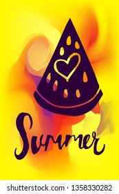 Vector Illustration of Summer Poster with Watermelon Icon on Abstract Digital Painting Background. Graphic Design for Web, Business, Holiday, Template, Layout and More.