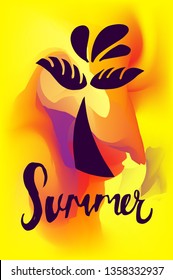 Vector Illustration of Summer Poster with Whale Tail Icon on Abstract Digital Painting Background. Graphic Design for Web, Business, Holiday, Template, Layout and More.