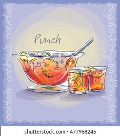 vector illustration with summer punch cocktail