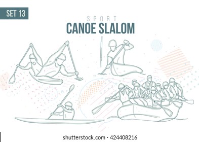 vector illustration Summer Rio Olympic Games, sports games. graphic sport Canoe Slalom. design sports booklets flyers. sports  hand-drawn Canoe Slalom doodles sport. set 13