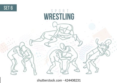 vector illustration Summer Rio Olympic Games, sports games. graphic sport wrestling. design sports booklets flyers. sports hand-drawn wrestling doodles sport. set 6