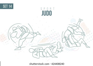 vector illustration Summer Rio Olympic Games, sports games. graphic sport judo . design sports booklets flyers. sports hand-drawn 
judo doodles sport. set 14