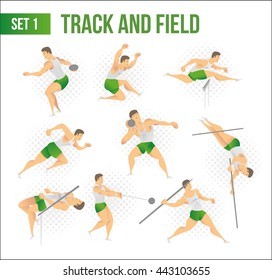 vector illustration Summer Rio Olympic Games 2016, sports games track and field sport hand-drawn doodles sport. running, long jump hurdles, pole vault, javelin disc nucleus. set 1