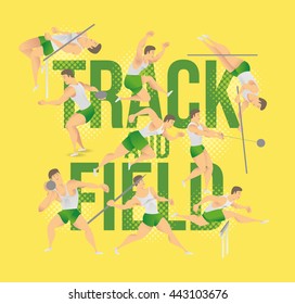 vector illustration Summer Rio Olympic Games 2016, sports games track and field sport character sport. running, long jump hurdles, pole vault, javelin disc nucleus. set 1