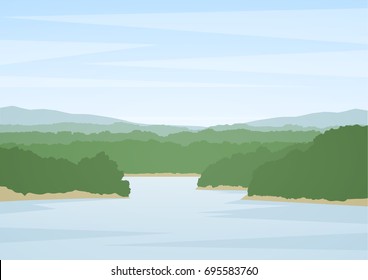 Vector illustration: Summer river landscape