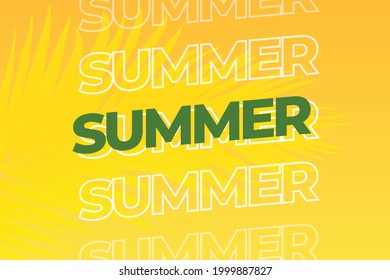 Vector illustration - Summer sale greeting  with yellow tropic leaves on yellow background.