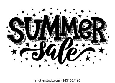 Vector illustration of summer sale text for banners, stickers and  announcements. Hand drawn calligraphy, lettering, typography for summer events.