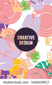 Vector illustration for summer sale. Top view on the summer decoration, hat, tropical sheet, starfish, flip flops. The concept of seasonal vacations in a tropical country.