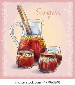 vector illustration with summer sangria cocktail