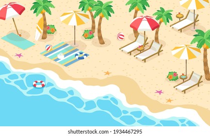 Vector Illustration Of Summer Sea And Beach (isometric)