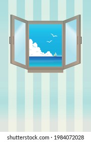 Vector illustration of the summer sea seen from the window