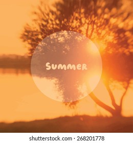 vector illustration summer season with beautiful tree on sunset