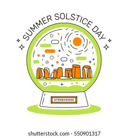 Vector Illustration of summer solstice. Snowball with Stonehenge.	