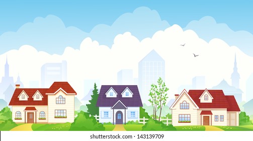 Vector illustration of summer suburbs