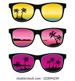 Vector illustration of Summer sunglasses with beach reflection