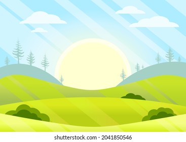 Vector illustration of summer sunny landscape, background image 