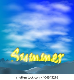 Vector illustration of a summer sunrise in the mountains against the blue sky