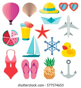 Vector illustration of summer symbols ans objects