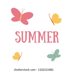 Vector illustration with Summer text and butterfly