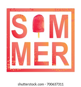 Vector illustration of summer text with a pink ice cream