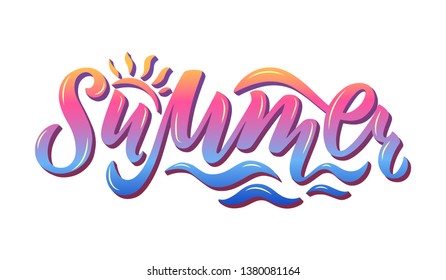 Vector illustration of summer text for stickers, cards, for any type of artworks, summer card and invitation, banner and poster. Hand drawn calligraphy, lettering, typography for summer event.