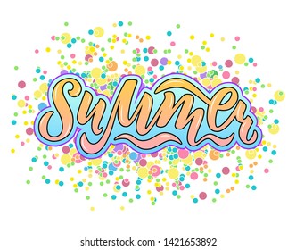 Vector illustration of summer text for stickers, cards, for any type of artworks, summer banner and poster. Hand drawn calligraphy, lettering, typography for summer event.