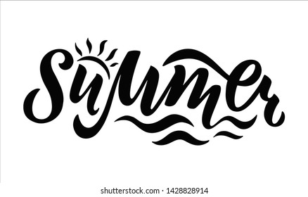 Vector illustration of summer text for stickers, cards, for any type of artworks, summer banner and poster. Hand drawn calligraphy, lettering, typography for summer event.