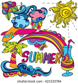 Vector illustration of a summer theme. Doodles. Design elements .