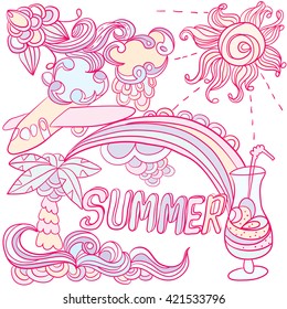 Vector illustration of a summer theme. Doodles. Design elements .
