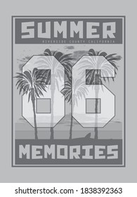 vector illustration of summer theme with palm trees . tee shirt graphics. Typography
