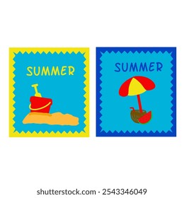 vector illustration of summer theme stamps 