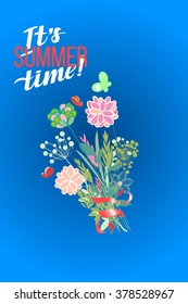 Vector illustration summer themes. Set of colour plants. The flowers background is.