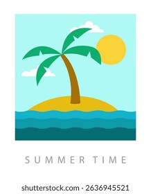 Vector illustration. Summer time. Palm tree, sea, island.