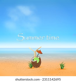 Vector illustration Summer time, Sea beach.
