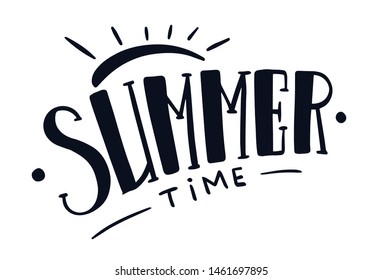 Vector illustration of Summer time text. Good for card, poster, banner, invitation, postcard, icon. Calligraphy background. Hand lettering typography poster. EPS 10 