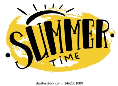 Vector illustration of Summer time text. Good for card, poster, banner, invitation, postcard, icon. Calligraphy background. Hand lettering typography poster. EPS 10 