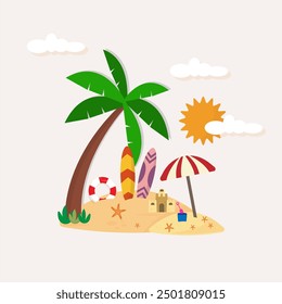 Ilustración vectorial de la época de verano de una isla tropical Fondos de pantalla, Anuncios y fondos de la época de verano.