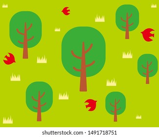 vector illustration. 
summer tree. 
Cute bird. message card .