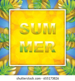Vector illustration of summer tropical background with exotic palm leaves.