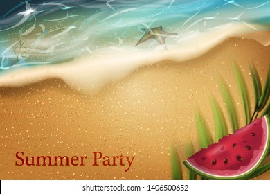 Vector illustration of Summer tropical banner. Summer Background For Placard Template, Beach Poster, Flyer, Leaflet, Banner and Summer Party Poster - Vector