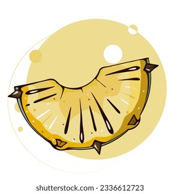 Vector illustration of summer tropical fruit for healthy lifestyle. Half pineapple. Doodle flat icon isolated on white background with colorful circle. Element for digital resources graphic fruit