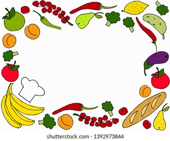 Vector illustration of summer tropical fruits and vegetables. Background
