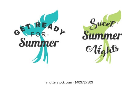 Vector Illustration of Summer Typography or Text with Whale Tail Icons. Set or Collection Flat Line and Silhouette of Sign, Symbol, or Objects for Graphic Design.