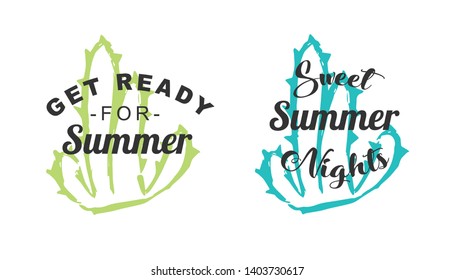 Vector Illustration of Summer Typography or Text with Cactus Plant Icons. Set or Collection Flat Line and Silhouette of Sign, Symbol, or Objects for Graphic Design.