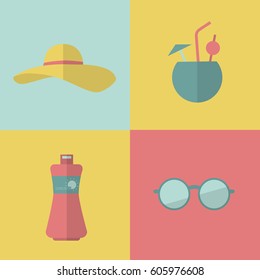 Vector illustration. Summer vacation icons set flat desing. Travel concept. 