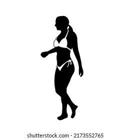 Vector illustration with summer vacation as a motif ( silhouette woman in swimsuit )