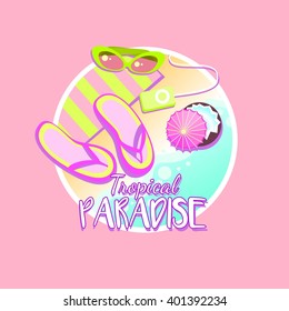 Vector illustration. Summer vacation. Sea beach