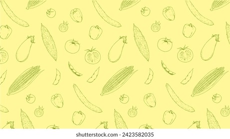Vector illustration of summer vegetable background drawn with a pen