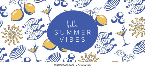 Vector illustration. Summer vibes, hello summer, summer background, banner, cover.